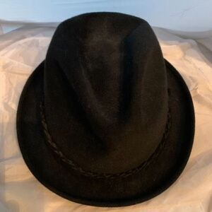 Vintage Champ "Feel the Felt" Fedora Hat Black Size 7 Feather Leather Band
